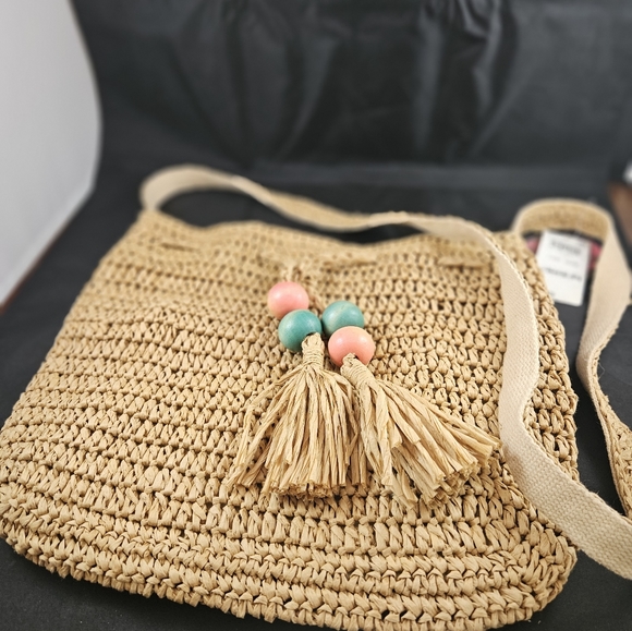 INC Summer Rattan Drawstring Bucket Bag - Picture 3 of 8